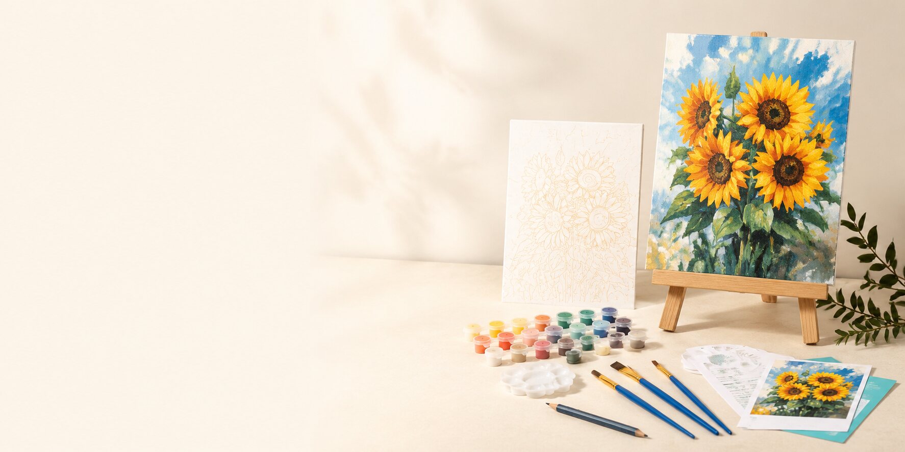 Kit de peinture Arty avec toile tournesols, croquis, peintures et pinceaux